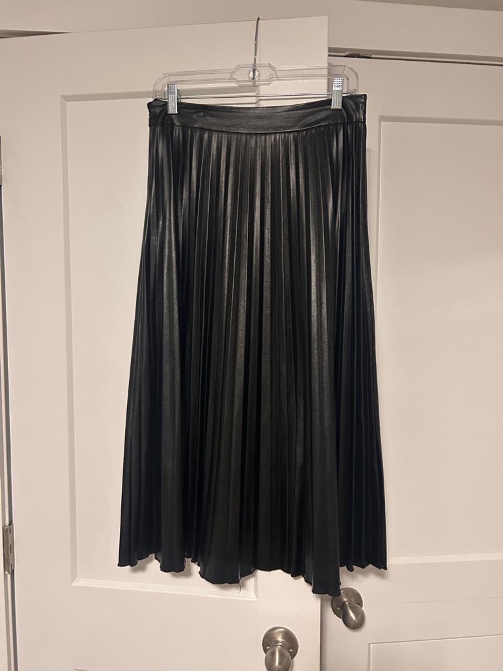 Pleated Faux Leather Midi Skirt - Black
